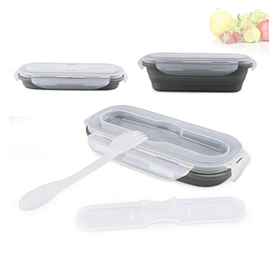factory custom  Foldable Bowl and Spoon  Microwave oven lunch box silicone  lunch box for office workers