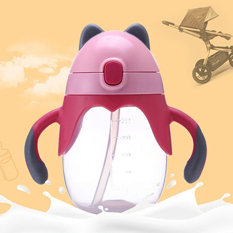 Cute slim drinking bottle Beaker/Container/Cup Bottle with Handles for Milk Drinking Straw Bottle logo for baby