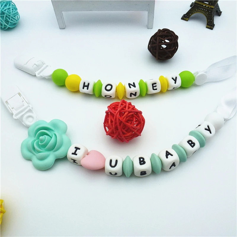 food grade silicone Anti-chain-dropping   soothing  beads Baby Pacifier Chain Soothing Girls Boys Cute Bow Beads