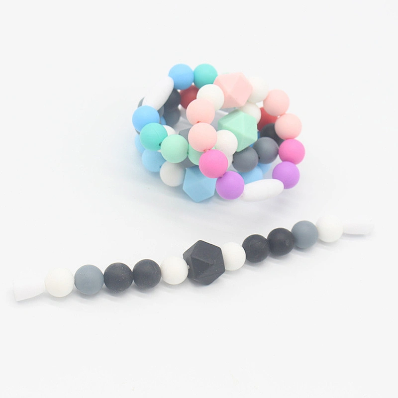 BPA Free Food Grade diy Soft Silicone Beads Bracelet Safe Teething Ring Baby Teethers Toy silicone ball bracelet logo