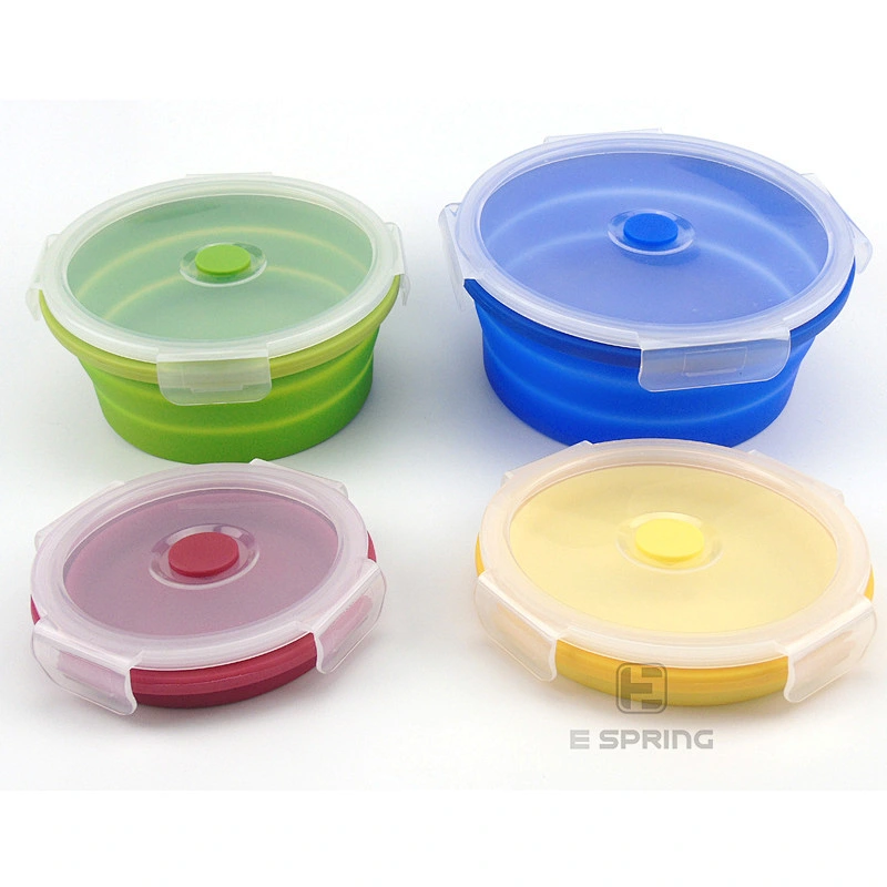 foldable Fresh-keeping  Sealed crisper_round foldable silicone lunch box four-piece seal leakproof storage box