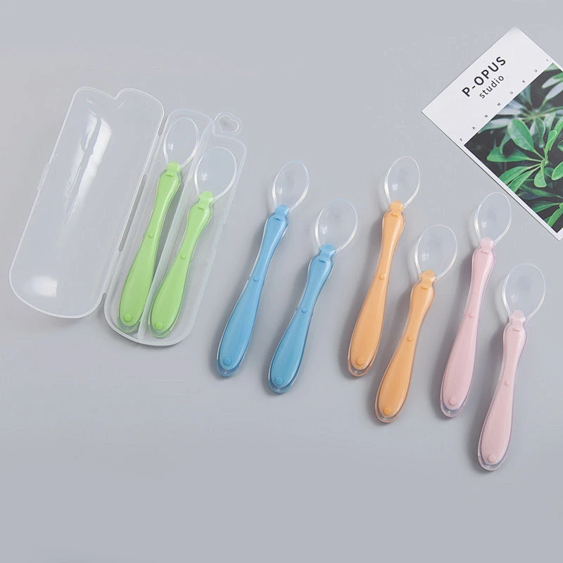 newest silicone spoon and fork for baby set factory custom 3 color available set package