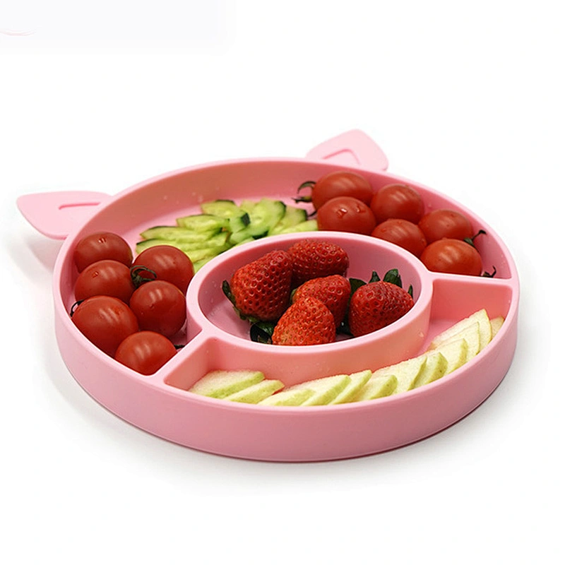 Integrated placemat  Plate Children's Baby  heart shaped design Silicone  baby bowl with suction