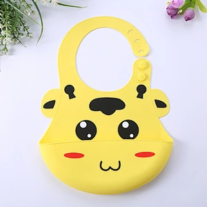 fashionable baby bibs  silicone  Adjustable  Animal  cartoon printed baby bib with Food Catcher Easily Wipes Clean