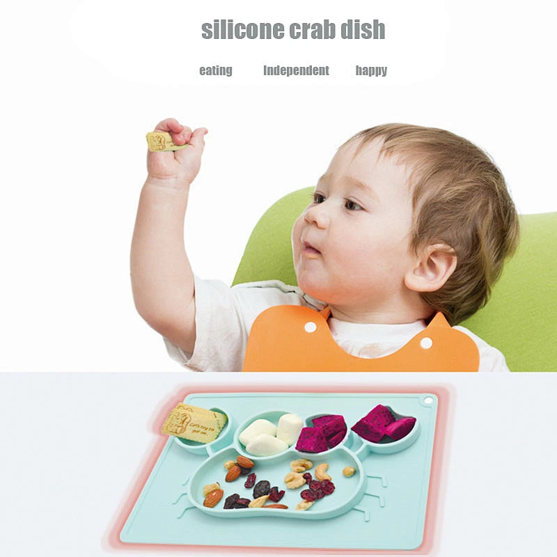 new design food grade  crab shape whole baby kid  plate silicon