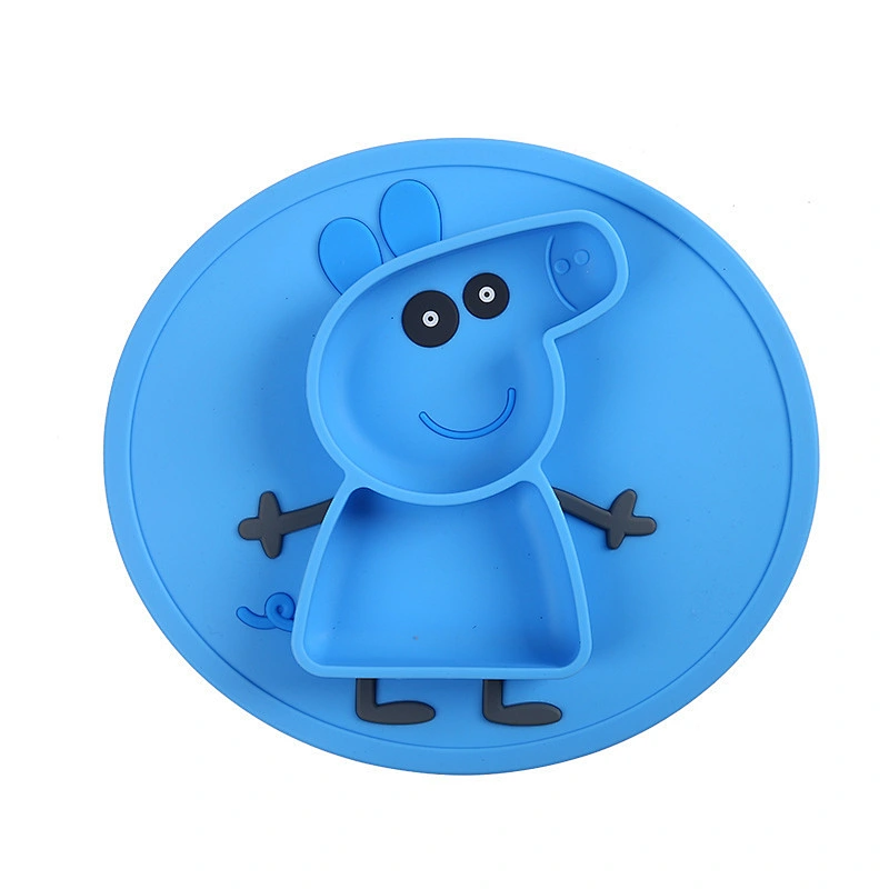 custom  silicone Integral heating  Cartoon pig shaped feeding plate  suction  Anti-skid Belt  Plates  Tableware for  Toddlers
