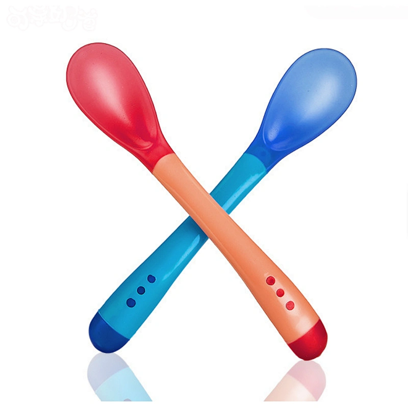 factory custom  wholesale 2 color silicone  spoon temperature  spoon  and fork for baby