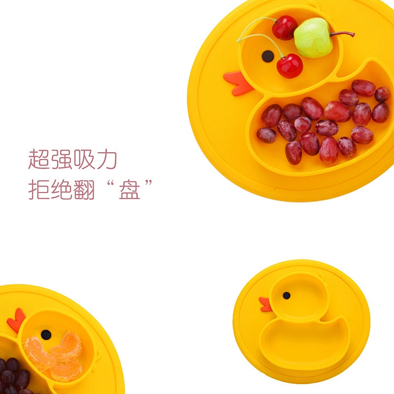 custom design food grade silicone  baby food platetray duck suction plate