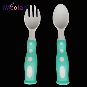 newest Scientific design  safety health baby spoon fork set  PP factory custom 3 color available set package