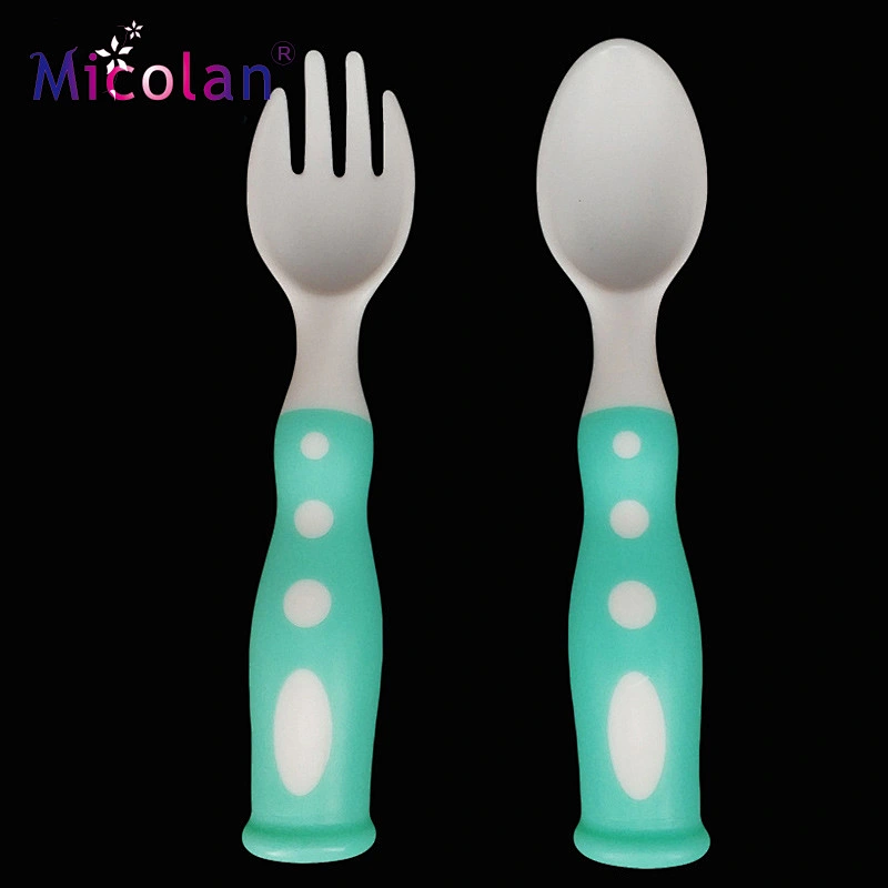 newest Scientific design  safety health baby spoon fork set  PP factory custom 3 color available set package