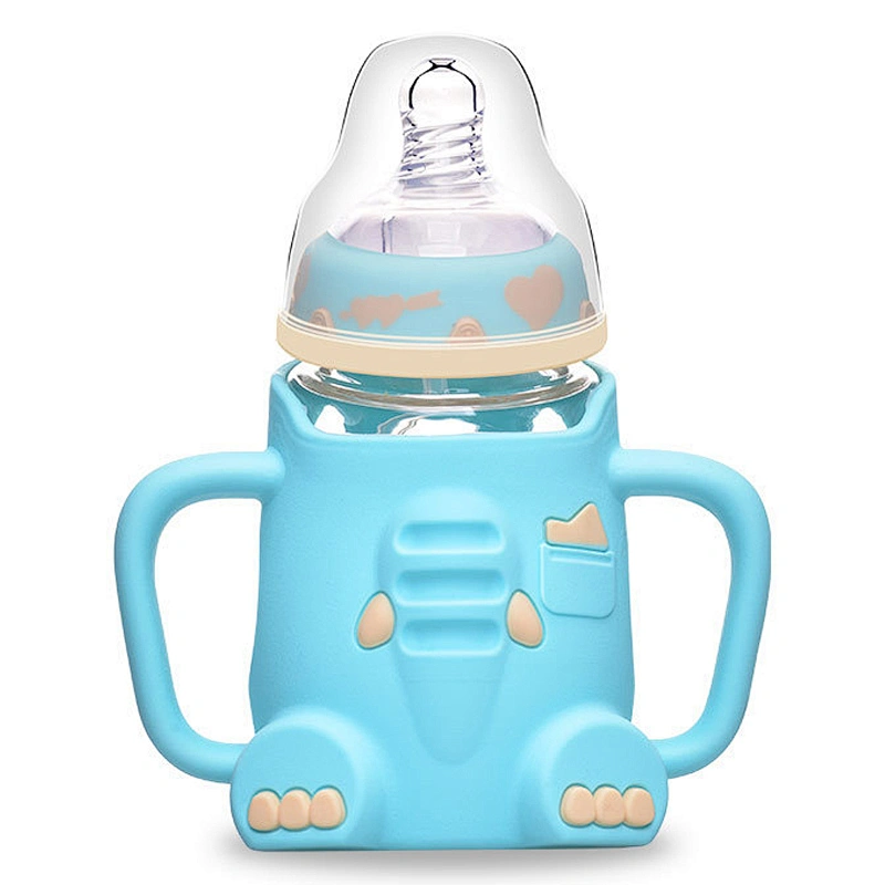 cute baby  elephant water bottle cartoon  design silicone cover glass  bottle with handle
