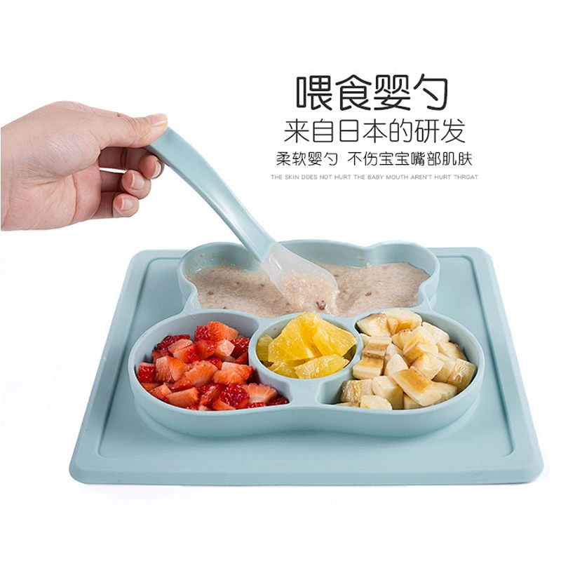 custom Integral Japanese Creative Cartoon silicone  suction  plate Anti-skid Belt  Plates  Tableware for Baby