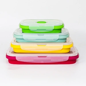 Creative square foldable Silicone lunch box with silicone lid  Fresh-keeping single box lunch   set