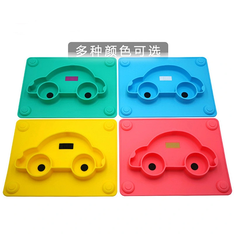 custom  silicone  Cartoon car shaped tray   baby tableware   suction  feeding food storage car  tray  plate for kids