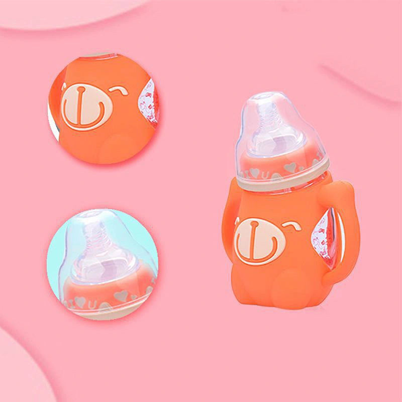 45 degrees curvy wide caliber cartoon monkey design  glass water bottle feeding baby milk bottle
