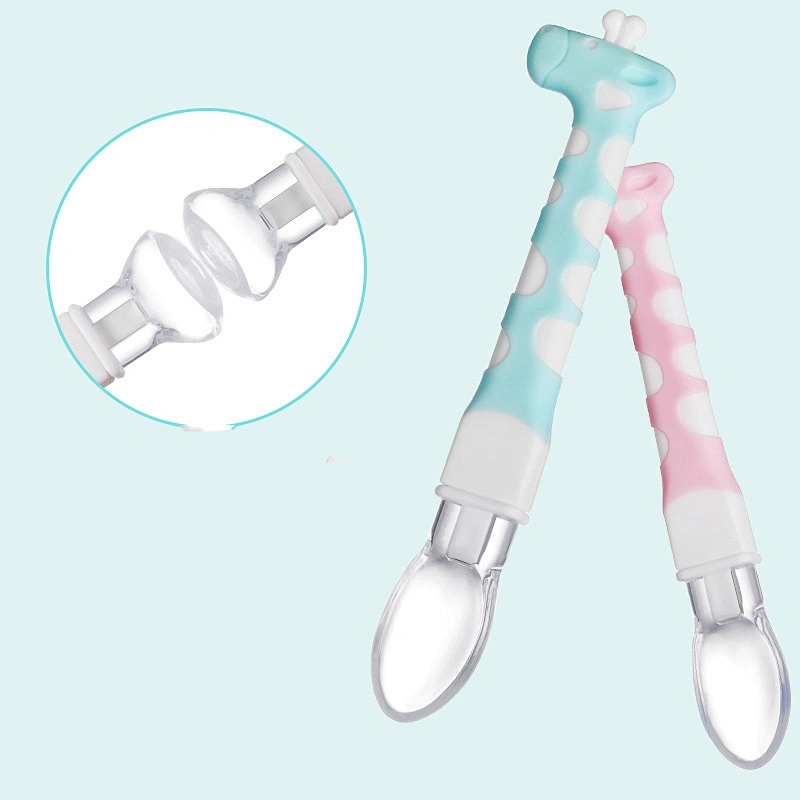 silicone baby food pouch spoon deer head desgin  soft baby spoon thermometer  custom