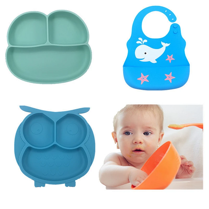 custom Cute  baby silicone placemat food plate divided  Feeding Suction Plate Silicone Mat Kids Table  Tray Bowl