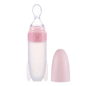 baby Food Dispensing Spoon bottle Silicone  squeeze spoon bottle  Feeder Food Supplement Rice Cereal with Dust Cover