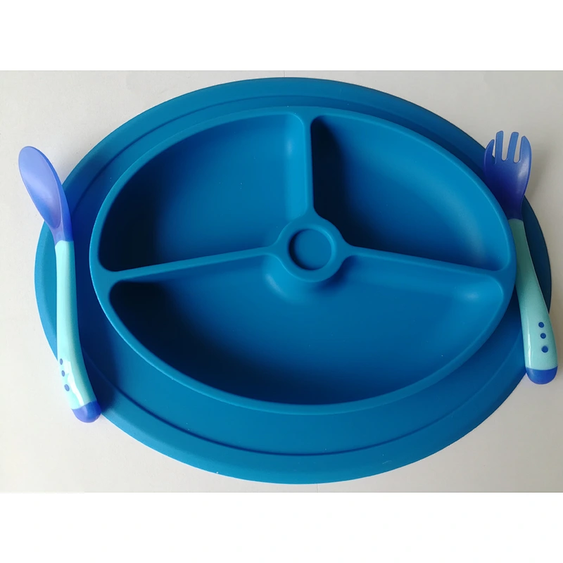 Toddler Plates Divided Baby Silicone Plate Spoons Portable tray  candy serving Kids Feeding Plates Dishwasher