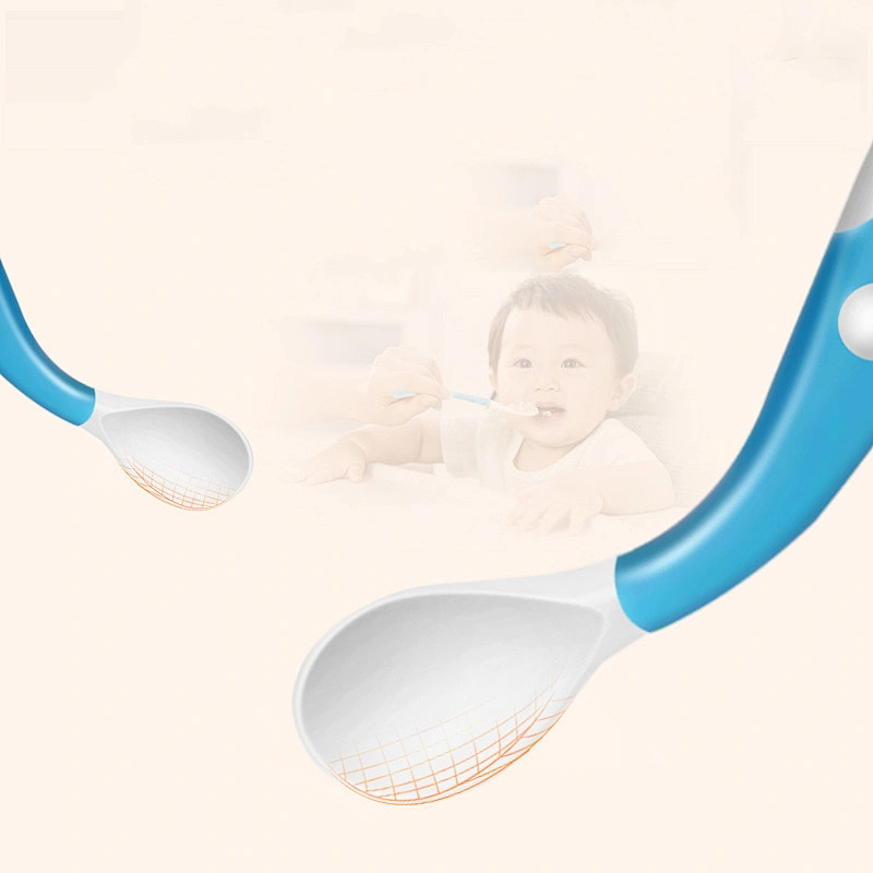 New design bpa free  Curved Handle Plastic PP baby spoon  twist  bendable  spoon