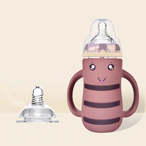 cute   bee  desgin silicone cover glass  bottle milk bottle 1000m