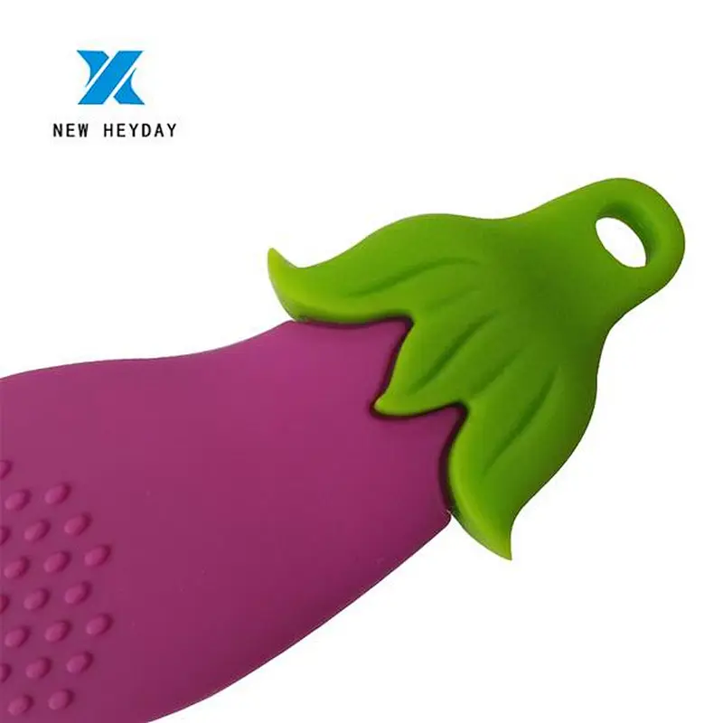Hot sale eggplant shanped FDA silicone baby teether teething toys