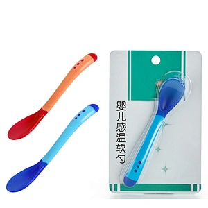 factory custom  wholesale 2 color silicone  spoon temperature  spoon  and fork for baby