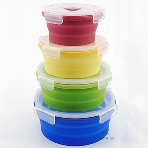 foldable Fresh-keeping  Sealed crisper_round foldable silicone lunch box four-piece seal leakproof storage box
