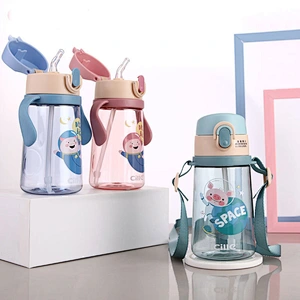 Cute Baby Kids Children Feeding Water Straw Bottle With Handle Baby Drinking Straw Bottle  for baby