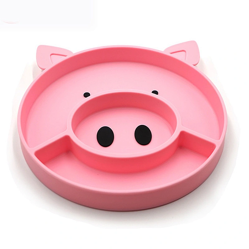 Children's Baby  pig banana design Silicone Integrated placemat  Plate Compartment  holder fruit bowl