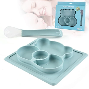 silicone  suction  molds owl  Cartoon kids dinner plate set  Kids Dinner Plate Divided Dish baby Tray Food Feeding Tableware