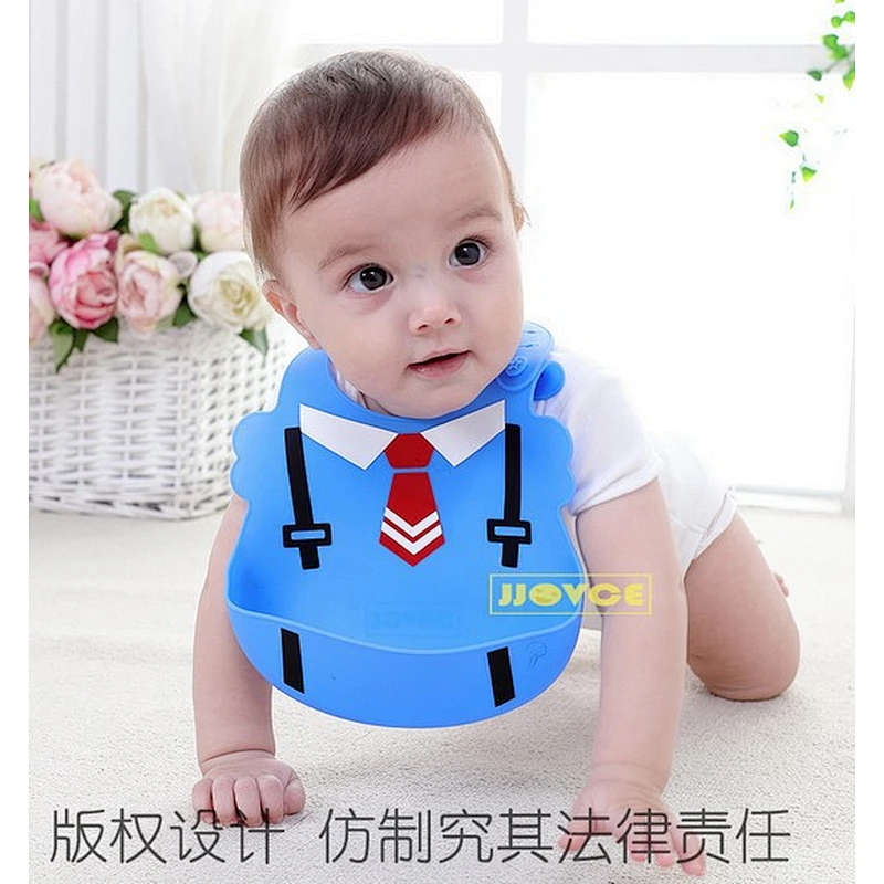 custom made wholesale  Adjustable blank  cartoon printed   baby silicone   plastic bibs  logo waterproof bib with Food Catcher
