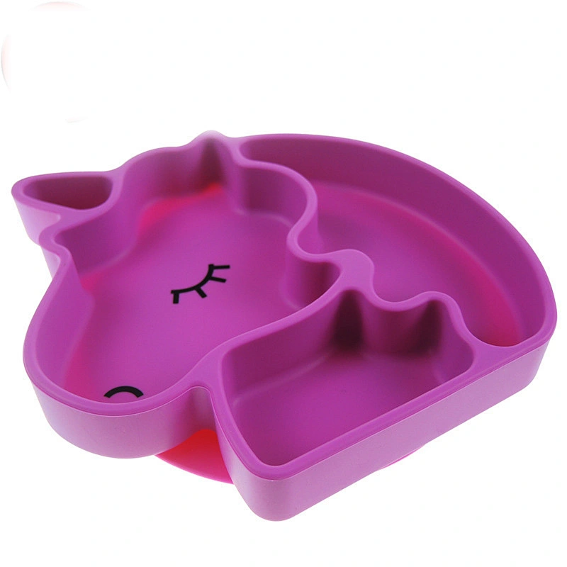 cute  silicone  suction Unicorn   Cartoon  shaped plate   baby tableware  feeding food storage  plate for kids