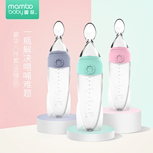 baby Food Dispensing Spoon bottle Silicone  squeeze spoon bottle  Feeder Food Supplement Rice Cereal with Dust Cover