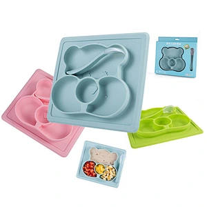 custom Integral Japanese Creative Cartoon silicone  suction  plate Anti-skid Belt  Plates  Tableware for Baby