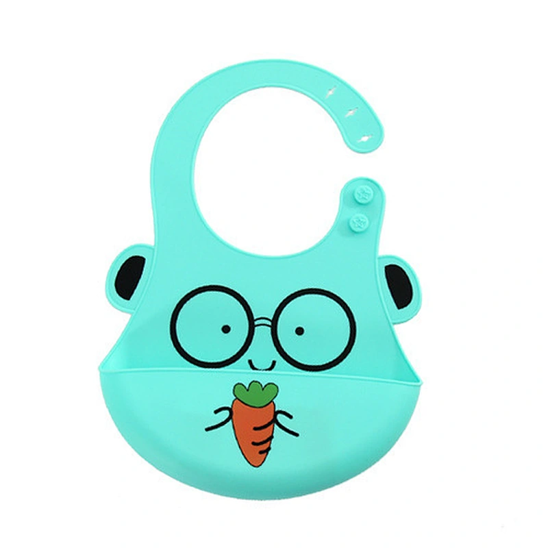 custom Adjustable cartoon printed   baby silicone  bibs  logo waterproof bib with Food Catcher Easily Wipes Clean