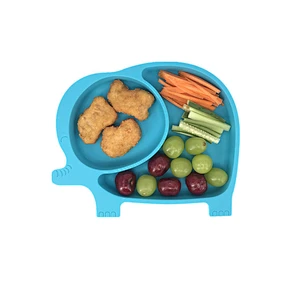 factory custom  1PC Elephant Shaped Silicone Divided Plates Portable Non Slip Suction Plates Food Supplement Bowl Split Cup Dish