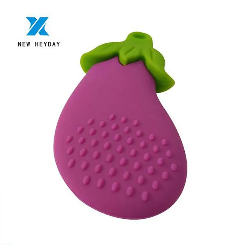 Hot sale eggplant shanped FDA silicone baby teether teething toys