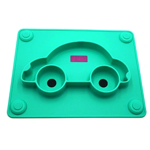 custom  kids travel Cartoon car shaped  silicone  baby tableware  feeding food storage tray  plate  suction for  Toddlers