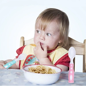 newest Scientific design  safety health baby spoon fork set  PP factory custom 3 color available set package