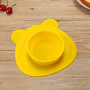 factory custom   Bear  Silicone mold  tray Suction  bowl and plate Placemat Toddler Bowls Anti-Slip baby suction bowl