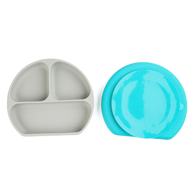 suction Baby Safe Silicone Divided Plate Feeding Dins Dinner Plate Divided Food Feeding  baby Tray with lid Tableware