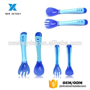 Temperature Color changing Silicone baby  kids fork knife and spoon set
