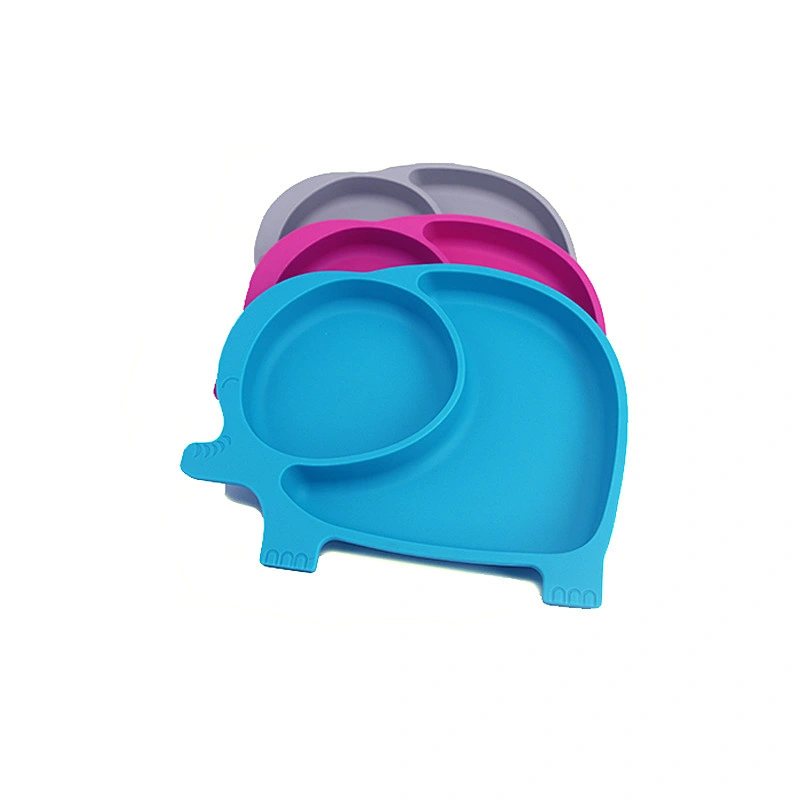 factory custom  1PC Elephant Shaped Silicone Divided Plates Portable Non Slip Suction Plates Food Supplement Bowl Split Cup Dish