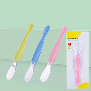 New design  silicone   baby dual head use spoon soft feeder 1 Side Plastic 1 Side Silicone Dual Utensils Soft - Tip Infant Spoon