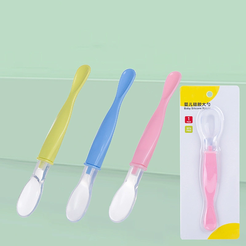 New design  silicone   baby dual head use spoon soft feeder 1 Side Plastic 1 Side Silicone Dual Utensils Soft - Tip Infant Spoon