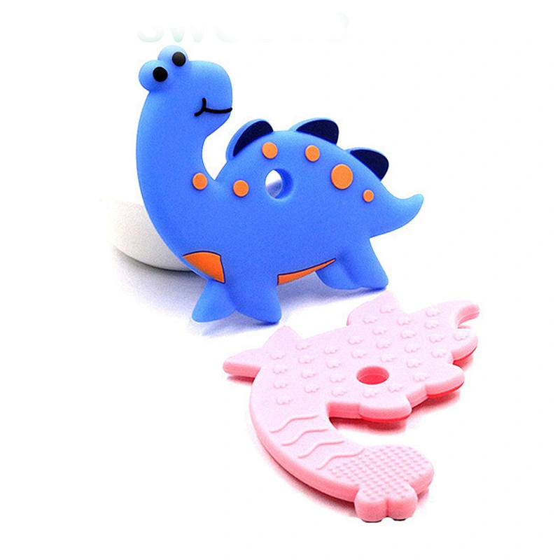 factory wholesale custom   food grade silicone kids dinosaur toy teether cartoon dinosaur soft rubber  toy
