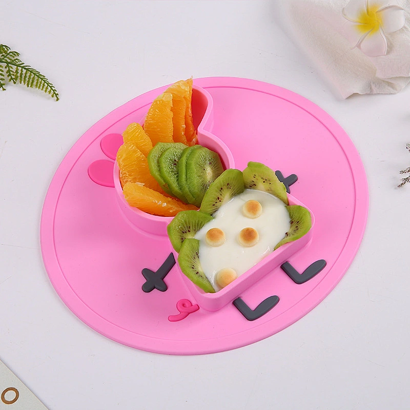 custom  silicone Integral heating  Cartoon pig shaped feeding plate  suction  Anti-skid Belt  Plates  Tableware for  Toddlers