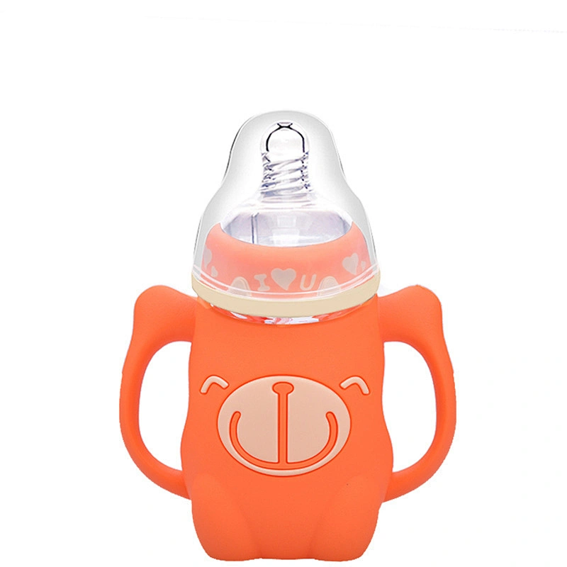 45 degrees curvy wide caliber cartoon monkey design  glass water bottle feeding baby milk bottle