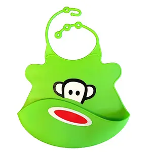 customized Set of 2 Premium Waterproof Silicone baby Bibs Free Teether and Carry Pouch